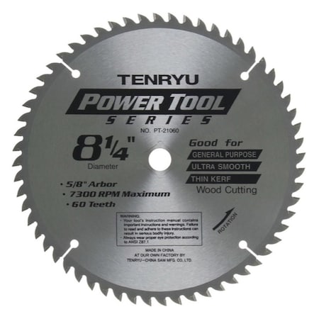 Tenryu 8-1/4in Wood Blade 60T 5/8inKo Arbor, 0.079 Kerf, 7300 Rpm PT-21060